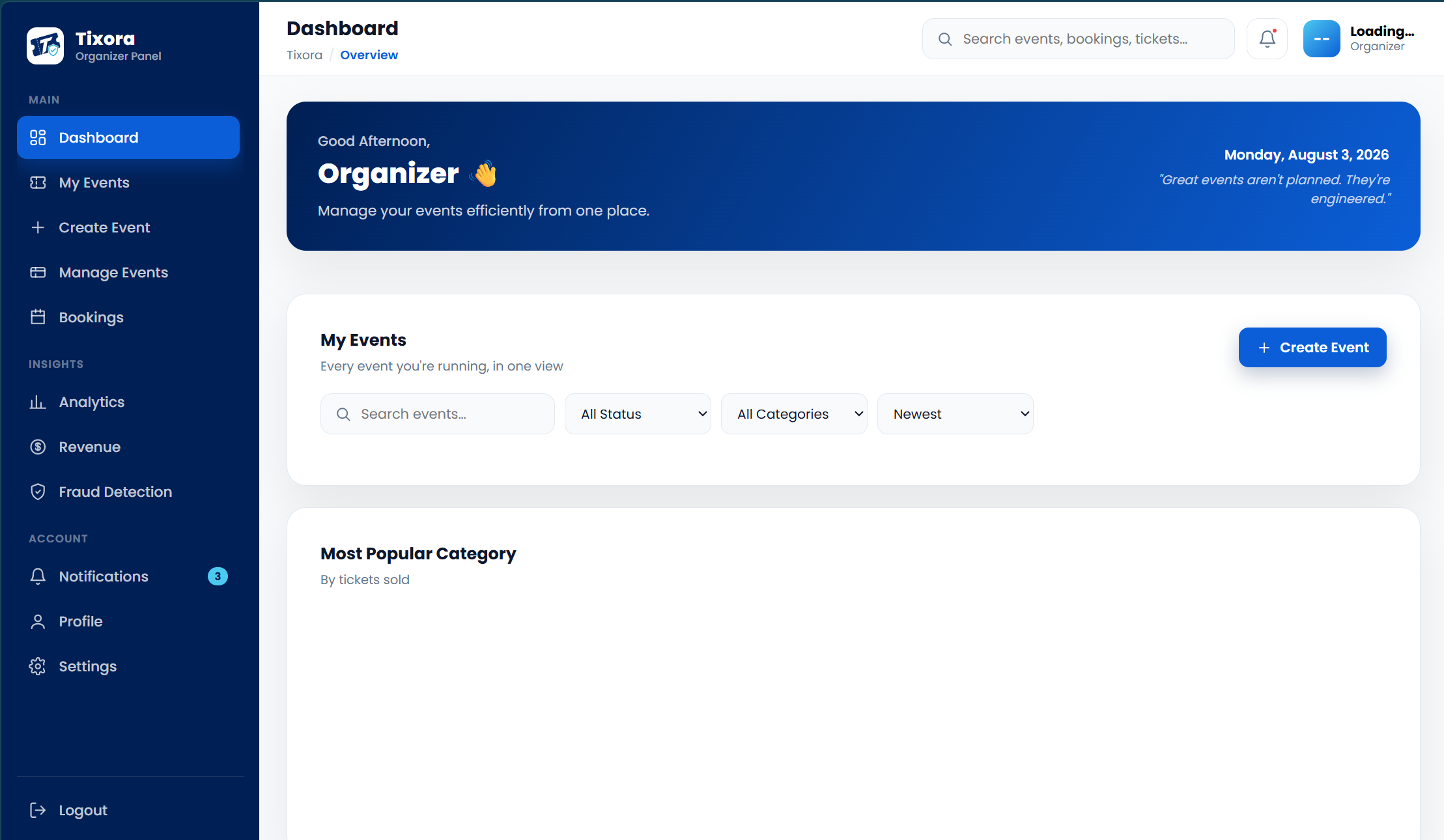 Organizer Command Center Preview
